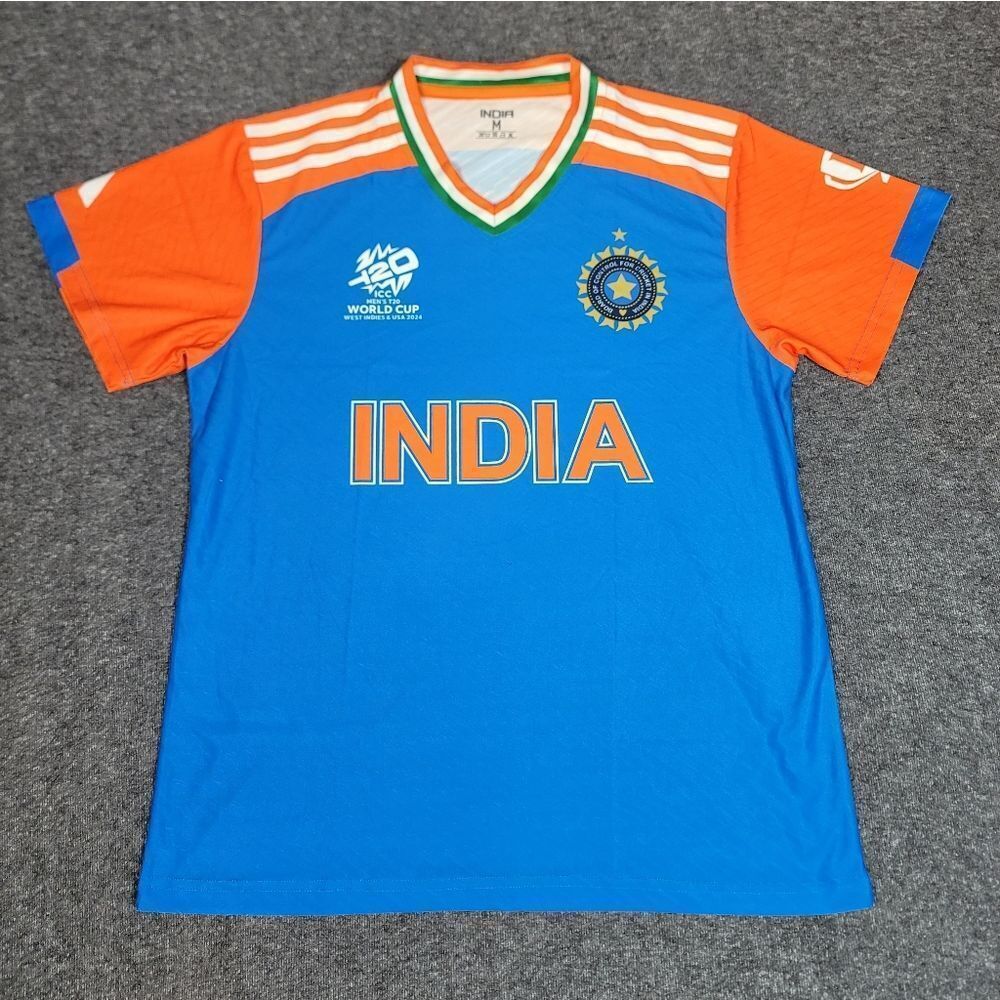 India Cricket Jersey ICC T20 World Cup 2024 Men’s Medium Blue Orange BCCI Team